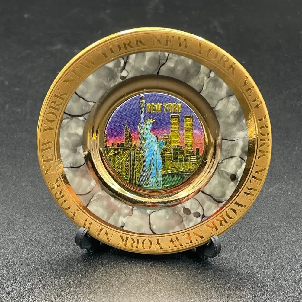 Vintage Chokin Art New York City Mini Plate 24KT Gold Edge Statue Of Liberty MCM